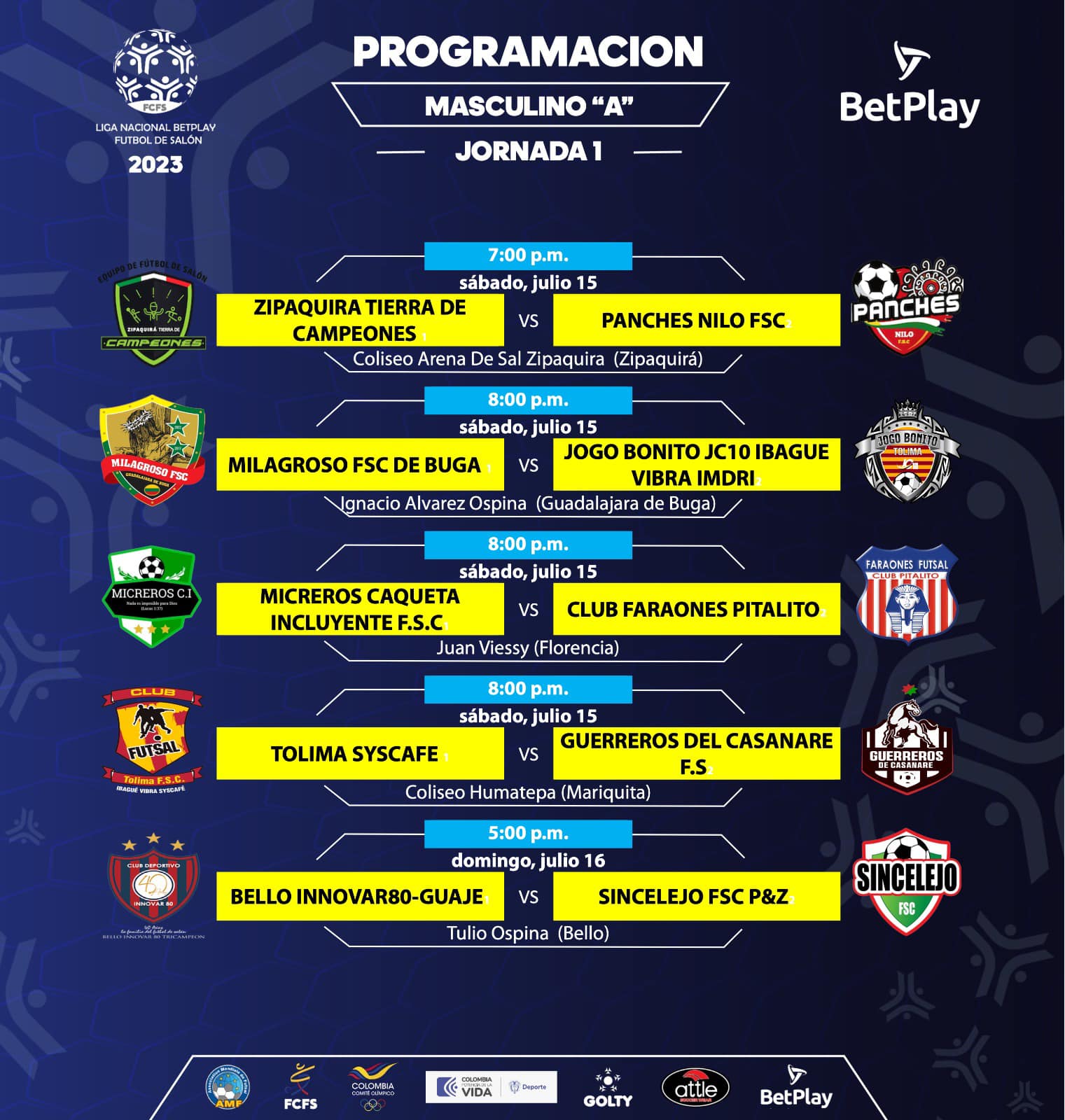 Programación Jornada 1 Masculino &quot;A&quot;